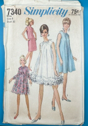 7340  Simplicity 1967 SLEEVES OR NOT STRAIGHT -TENT DRESS PATTERN 12 32B'' UNCUT